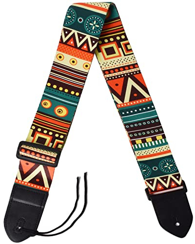 Colexy Guitar Strap, Ethnic Print, PU Leather and Polyester, Adjustable, Classic Style, D'alene to, One size