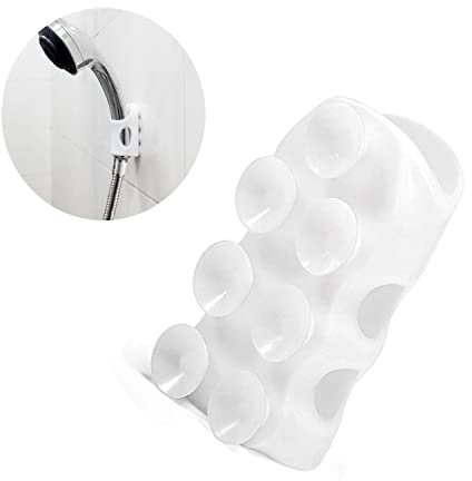 Soporte de cabezal de ducha de silicona, soporte ajustable para cabezal de ducha, soporte de ventosa para manguera de ducha estándar, escoba, fregona (blanco)