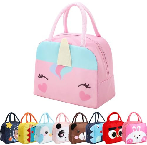 Runmeihe Borsa Frigo Piccola per Bambini Studenti Ragazze Ragazzi, Riutilizzabile Porta Merenda, Piccolo Pieghevole Sacchetti di Pranzo Impermeabile (Dark Pink Pony)