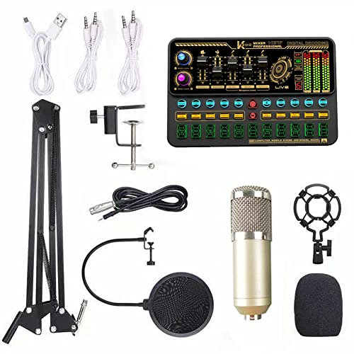 HUIOP Carte son multifonctionnelle Live SK500 et kit de microphone à suspension BM800 Enregistrement de diffusion Ensemble de microphone à condensateur Changeur de voix intelligent Mélangeur audio pou