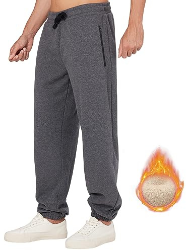 ineepor Pantalon Chandal Hombre Deportivos Hombres Pantalones Forro Polar Baggy Holgados Invierno Termico Fleece Jogger Sweatpants con Bolsillos de Cremallera