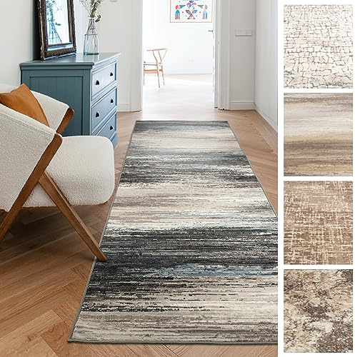 KARAT Teppich Läufer für Küche, Flur & Wohnraum Küchenläufer - Rutschfester Moderner Flurteppich für Wohnzimmer & Schlafzimmer - Meterware - 80 x 500 cm, Braun Beige Grau Muster, Archway