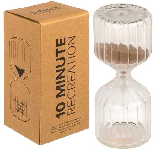 MIJOMA Charmante Glas-Sanduhr für 10 Miunten Ruhepause – Entspannung und Zeitmanagement-Tool – 6 x 13,5 cm – 4 Zauberhafte Farben Dekoration (Sand)
