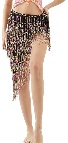 SEAUR Bauchtanz Latein Hüfttuch Pailletten Glitzer Wickelgürtel Damen Quaste Gürtel Rock Taille Tanz Rumba Chacha Fransen Tanzrock