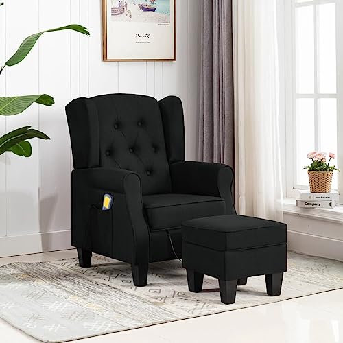 Tidyard Massagesessel mit Hocker, Relaxsessel, Fernsehsessel, Liegesessel, Schwarz Stoff