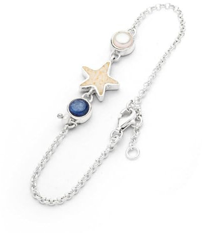 Dur Armband SANDSEESTERN Perle Kyanit Strandsand Silber 925/- poliert ca 16,5cm + 2cm Verlängerung (A1845)