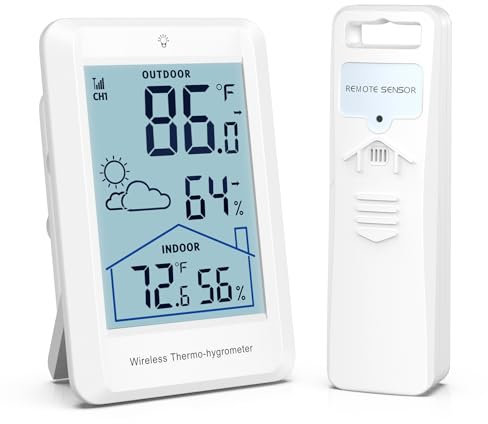 ORIA Weather Station with High Precision Sensor, Indoor Outdoor Thermometer Hygrometer with 4'' Large Display, Max/Min Value, Temperature Humidity Monitor Battery Powered, for Greenhouse Wine Cellar
