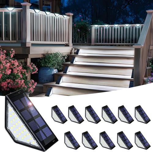 SOLPEX Solar Step Lights for Outside, 24 LEDs Solar Stair Lights Outdoor Waterproof Decor for Porch, Front Door, Stair, Step, Deck, Fence, Balcony, Patio, Wall, Yard, Garden(12 Pack, Cold White)