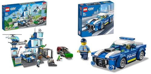 LEGO 60316 City Police Station with Van, Garbage Truck & Helicopter Toys, Gifts for 6 Plus Year Old & 60312 City Police Car Toy for Kids 5 plus Years Old with Officer Minifigure
