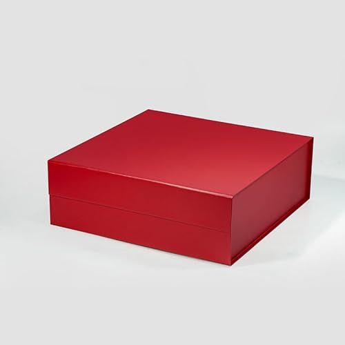 Geoto Quadratische Geschenkboxen, A4, robust, faltbar, Magnetverschluss, faltbar, 33 x 33 x 11,5 cm, Rot