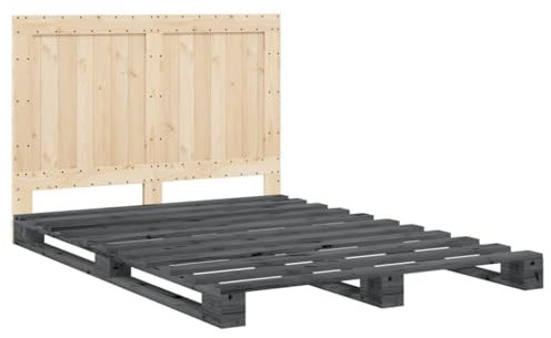 vidaXL Massivholzbett, Holzbett Bett mit Kopfteil, Bettrahmen mit Lattenrost, Palettenbett Doppelbett Schlafzimmerbett, Grau 140x200cm Kiefer