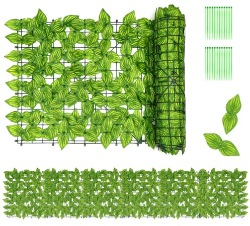 QWORK® 2 Stück Künstliche Sichtschutz, Balkon Sichtschutz Wassermelonenblätter, Sichtschutz Pflanzen 50 x 300cm, für Außen und Innen