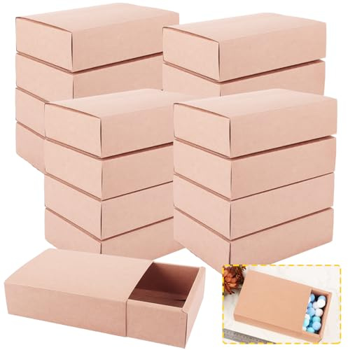 DAJAVE Kraftpapier Geschenkbox 16 Stück Kraftpapier Schublade Box 20x15x5 cm Geschenkbox mit Deckel, Karton Geschenk Box Klein Geschenkschachtel für Gastgeschenke (Braun)