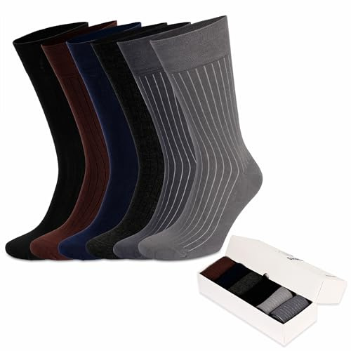 SHALAL Calzini invernali da uomo in bambù, super morbidi, traspiranti, antibatterici, caldi, confezione da 6, confezione regalo, taglia UK 6-11/EU 40-46, resistenti calzini da lavoro e abiti in