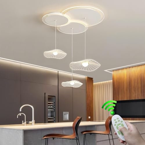LYSDjia Kronleuchter LED Moderne kreative Restaurantlampe dimmbare Lotusblatt Pendelleuchte weißer Acryl Lampenschirm höhenverstellbare Deckenlampe Schlafzimmer Wohnzimmer Bar Büro Hängelampe