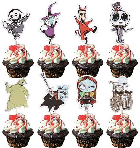 Xsstarmi 40 Packung Skellington Halloween-Cupcake-Topper Totenkopf Geist Cupcake-Picker für Halloween schreckliches Thema Hochzeitstag Nightmare Before Christmas Geburtstagsparty Kuchendekoration