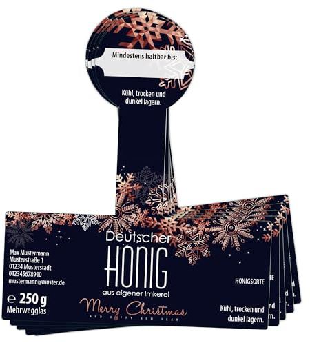 Apoidea – Honig Etiketten 250g mit Weihnachtsmotiv & Gewährverschluss selbstklebend, personalisierbar - 25 Stück/Etiketten Honiggläser/Honig Aufkleber für selbstgemachten Honig/Honigetiketten