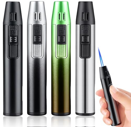 4 mecheros de llama de chorro de gas, rellenables, regalos para hombres, encendedor de tormenta, resistente al viento, encendedor de varilla larga, encendedor eléctrico para velas, barbacoa, cocina,