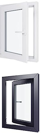 Fenêtre PVC - LxH 600x800 mm -Triple Vitrage - Bicolore blanc int/anthracite ext-poignée à droite