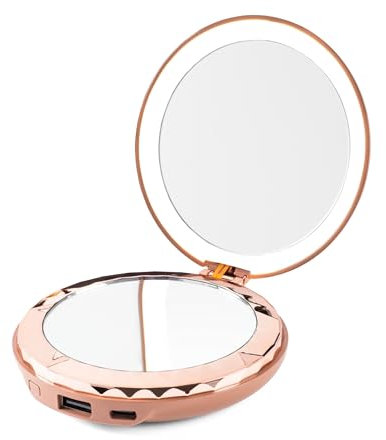 HALO Beauty Compact - Handspiegel und 5k Power Bank - 3-in-1 Licht, Spiegel & Power Bank - Tragbares USB-C Handy-Ladegerät - Handspiegel mit Lampe - Bis zu 2X Ladevorgänge (Sand)