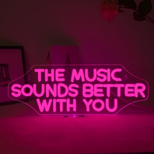ineonlife The Music Sounds Better With You Neon Led, Musical Led Neon para decoración de pared, música, lámpara de neón y letrero luminoso para estudio de música, aula, fiesta, bar, dormitorio
