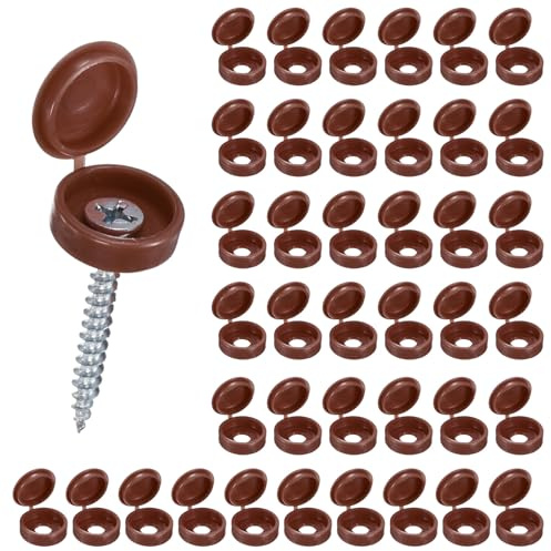 M METERXITY 200-Pack Plastic Hinged Screw Cover Caps, 6mm Shutter Screws with Caps, Fold Snap Washer Covers, Washer Flip Protection Covering M3 M4 M5 Screws Heads [Dark Brown]