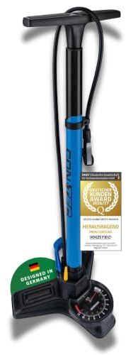CONTEC Handkompressor Air Support Boost, 71cm, aus Aluminium und Stahl, 11 bar/160 psi, vor allem für Tubeless Reifen, inkl. Stahlfuß, 1 Stück, schwarz/Riviera blau