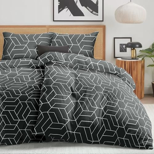 Dreamzie - 4teilig Bettwäsche Set 135x200 cm – Geometrisch-Muster – mit 2 Kissenbezügen 80x80 cm – Bettbezug aus 100% Mikrofaser – Oeko-Tex Zertifiziert – Ohne Schadstoffe