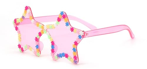 CHEERYMAGIC Kids Star Glasses, Rimless Star Shaped Funky Sunglasses Girls Vintage Star Sunglasses UV Protection Retro Children Eyewear for Summer Beach Pool Party Glasses A9CSWJXYJ