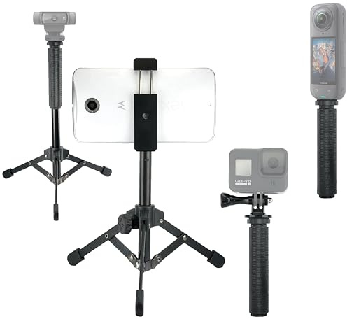 Portable Travel-Stand-Kit for iPhone Webcam Camera,Vlogging Kit with Phone Holder, Hand Grip Stabilizer, Tripod, Compact Mount Kit Compatible with Gopro insta360 DJI for YouTube Tiktok Streaming