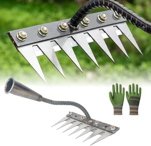 Rastrillo de acero al carbono para desherbar el jardín, de 5/6/7/8 dientes, de hierro para jardinería y desherbar, desmontable, para desmalezar el césped del patio y aflojarlo.