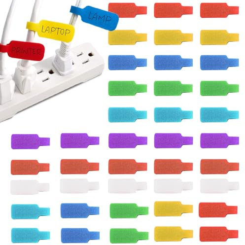 48 Stück Kabeletiketten Beschreibbar 4x2 cm, Wiederverwendbare Kabelmarkierung in 8 Farben, Kabelbeschriftung zur Organisation von Kabeln & Drähten im Büro, Haushalt oder IT-Bereich