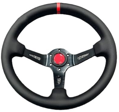 Volante Sportivo Auto, Volante a Calice Volante universale in pelle da 13 pollici Volante profondo Accessori Auto﻿(Red)