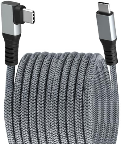 Cable de enlace VR de 3 metros USB C a USB C para Meta Quest 3S 3 2 Pro y Pico 4 Ultra Steam Gaming, datos de 5 Gbps y carga rápida de 3 A, ángulo de 90 grados, cable trenzado de nailon USB 3.1 tipo C