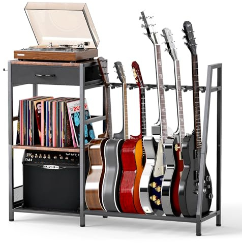 JIRTEMOT Guitar Stand Rack, 6-Slot Floor Standing Guitar Display Holder, Heavy-Duty Storage Display Rack for Multiple Electric & Acoustic Guitars, Space Saving for Home Studio