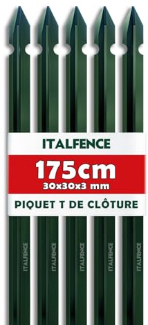 Piquet T H175cm 30x30x3mm pour clôture en fer plastifié vert [10 pièces]