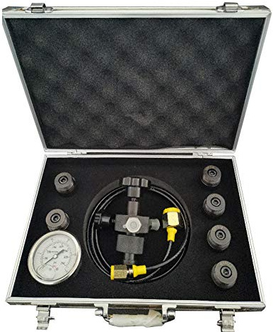 Kit di riempimento e riempimento dell'accumulatore idraulico per test di pressione FPU-1-25 con tubo flessibile del gas da 2 m, kit di prova della pressione dell'accumulatore idraulico con manometro