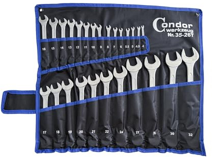 CONDOR Werkzeug 35-26T | Gabel-Ringschlüssel-Satz | 26-tlg. | Chrom-Vanadium-Stahl verchromt | 4-32 mm | Maulschlüssel Satz Ratschenschlüssel Set Profi Werkzeug für Werkstatt und Heimwerker