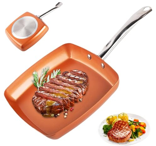 Gcroet Sartén cuadrada Sartén cuadrada de 9, 5 pulgadas de inducción antiadherente con mango de acero inoxidable Apto para lavavajillas y horno para un calentamiento rápido y uniforme..