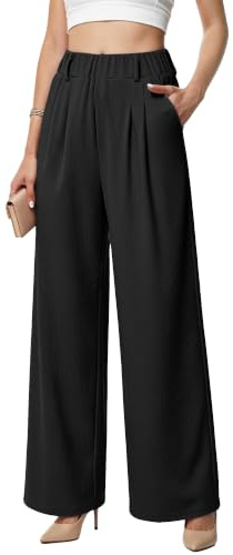 Neteson Pantalons Larges Femme Elegant Pantalon Fluide Palazzo Décontracté | Taille Haute à Jambe Large Pantalon Loisirs Travail de Costume Léger Droit