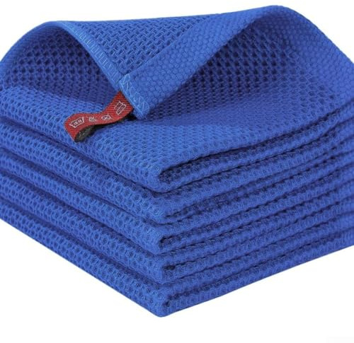 Lecreatekit Lightweight Pure Cotton Dishcloths, Natural Cotton Soft Cloths Rags,Waffle Weave Kitchen Towels Dishcloths Sets(Blue and Blue)