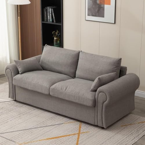 Panana 180 cm 3 Seater Sofa, Fabric Grey Three Seater Sofa with Under Storage for Living Room,Bedroom (Light Grey, Ruched Arm) (Light Grey, Ruched Arm)