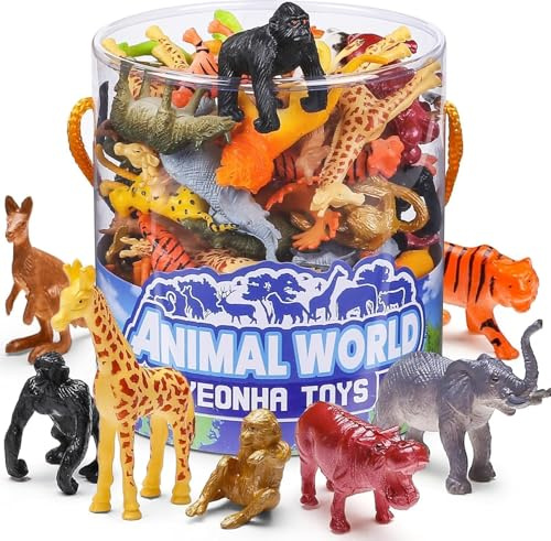 60-teiliges Mini-Zootier-Set mit Geschenkbox, realistische kleine Plastik-Tierfiguren für Sinneswannen, Dschungel-Partymitgebsel, Cupcake-Deko, Schule/Bildung, Geburtstagsgeschenke für Kinder & Kleink