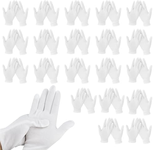 ALONK 20 Paar Baumwollhandschuhe Weiß, Weich Elastische Baumwollhandschuhe Neurodermitis für Hand Spa Behandlung, Trockene HäNde Feuchtigkeitspflege, Schmuckkontrolle