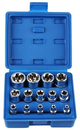 ZENGBIN-GOU Juego de llaves de vaso Torx hembra E, juego de llaves Torx externas E4-E24 con una funda, herramientas de reparación de automóviles, juego de 14 piezas (azul)