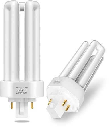 Lamptobe 26W GX24Q-3 4 Pin Compact Fluorescent Lamp - Warm White 2700K 3U Shape Energy Saving Lamp AC 220V PLT 827 CFL Non-dimmable for Bedroom Bathroom Kitchen Office (2-Pack)