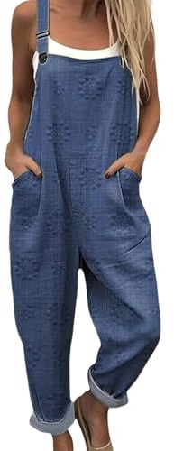 Chanpning Salopette Donna Estiva Lunga Elegante Tuta Jumpsuit Intera Curvy Casual Moda Stampa Jumpsuits Comoda Larga Pantaloni Da Lavoro Con Tasca Leggera Baggy Salopettes da Casa Playsuit da Mare