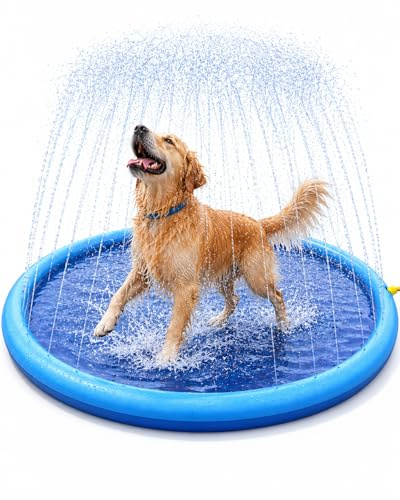 Luvura Dog Sprinkler & Luvura Dog Paddling Pool – Durable Non-Slip Splash Pad with Built-In Sprinkler, Easy Setup Outdoor Cooling Toy for Dogs & Pets (40 x 40 IN)