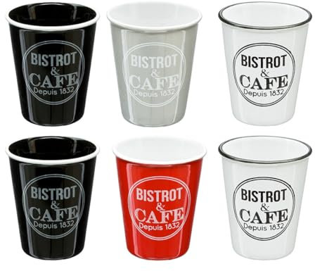 6 TASSE A CAFE BISTROT 7 X 5 CM 11 CL ROUGE NOIR GRIS BLANC CUISINE VAISSELLE
