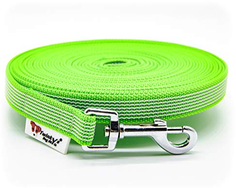 Twinkys Dog Style Schleppleine Hundeleine gummiert 20 mm breit für Hunde bis 50 kg - OHNE Handschlaufe 10 Meter Neon Grün Made IN Germany